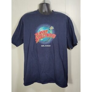 Planet Hollywood Orlando Graphic T Shirt Navy Blue Short Sleeve Mens L‎